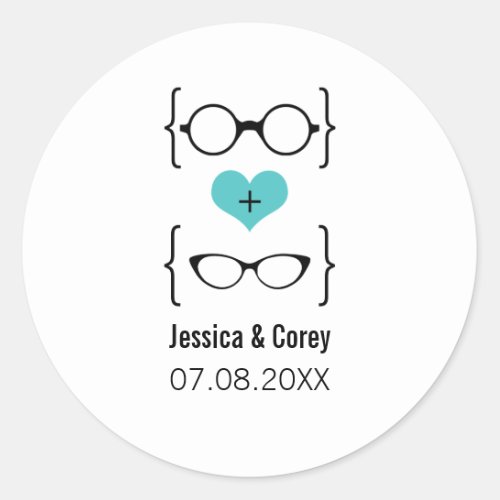 Aqua Geeky Glasses Wedding Stickers