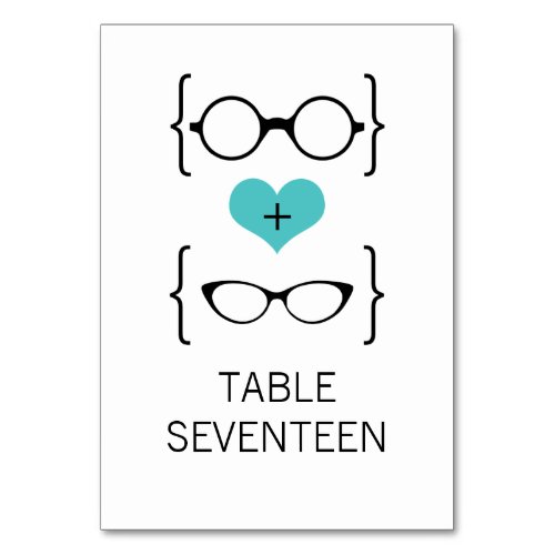 Aqua Geeky Glasses Wedding Table Card