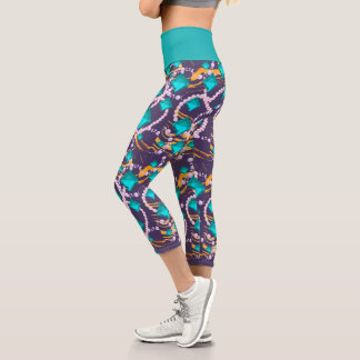 Aqua gems, perls and purple  capri leggings