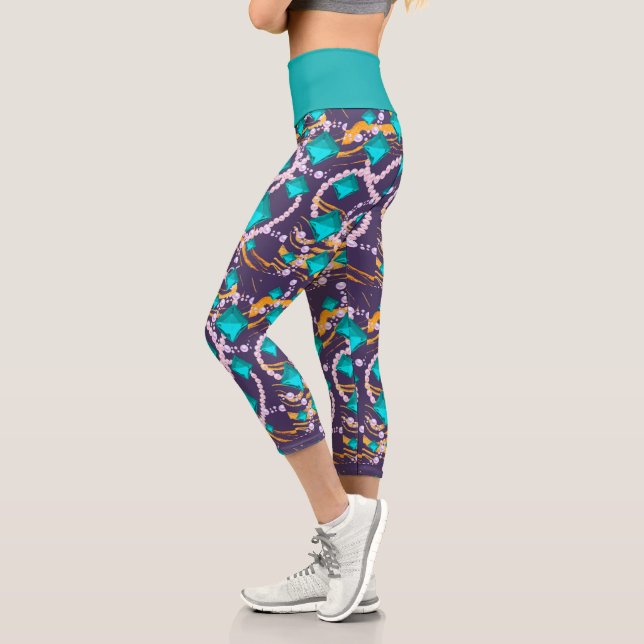 Aqua gems, perls and purple  capri leggings (Left)