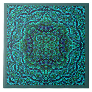 "Aqua Geo Jewel" Mandala Tile (Frame)