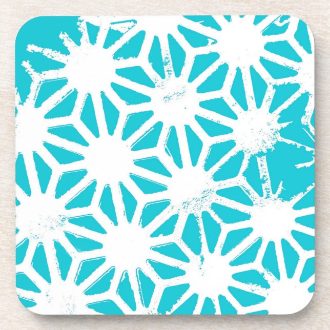 Aqua geometric pattern beverage coaster (Front)