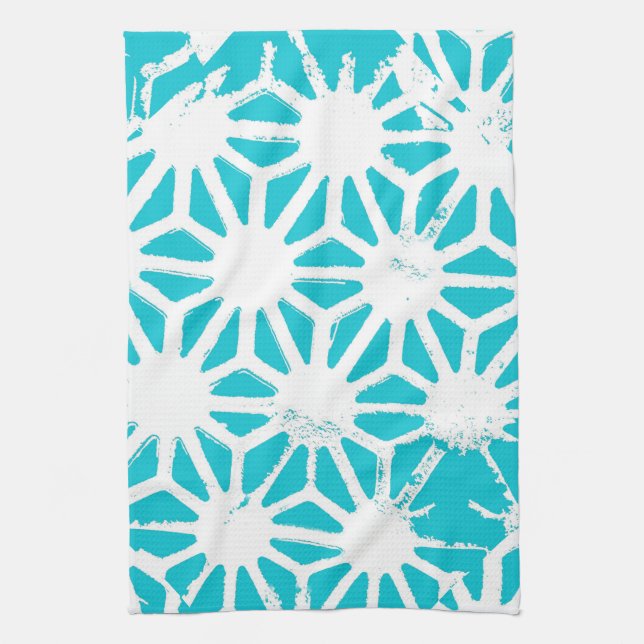 Aqua geometric pattern kitchen towel (Vertical)