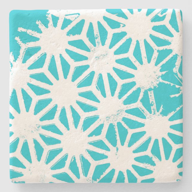 Aqua geometric pattern stone coaster (Front)