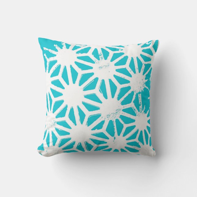 Aqua geometric pattern throw pillow (Front)