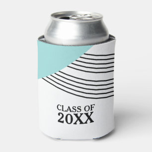 Aqua Geometric Stripe Graduation Can Cooler