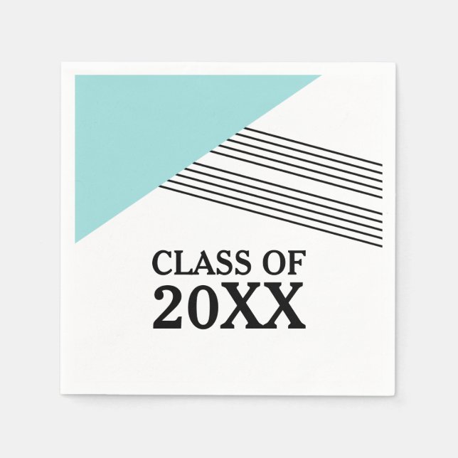Aqua Geometric Stripe Graduation Paper Napkins (Front)
