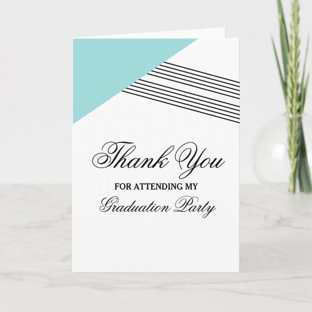 Aqua Geometric Stripe Graduation Thank You Card (Front)