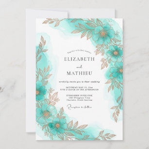 Aqua Gilded Coastal Wedding Invitation
