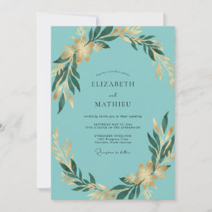 Aqua Gilded Foliage Eucalyptus Wedding Invitation