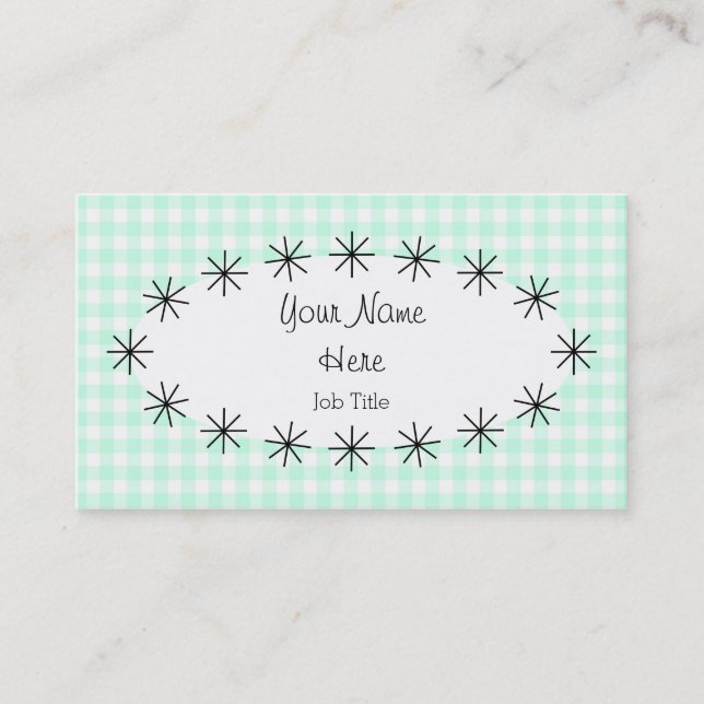Aqua Gingham Check oval business card (Front)