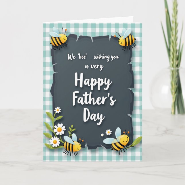 Aqua Gingham Fathers Day Card (Front)