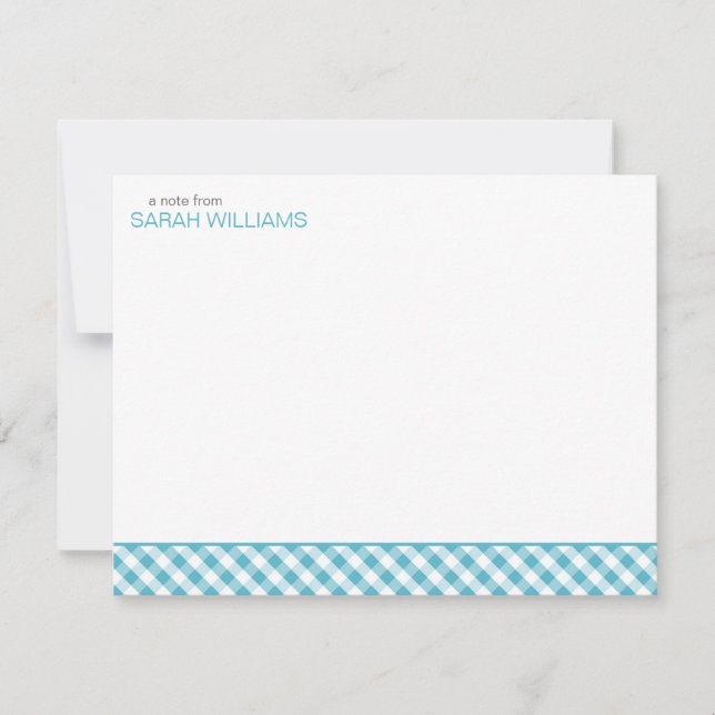 Aqua Gingham Pattern Flat Thank You Notes (Front)