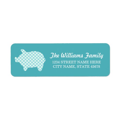 Aqua Gingham Piggie Address Labels