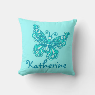 Aqua girls named butterfly cushion pillow