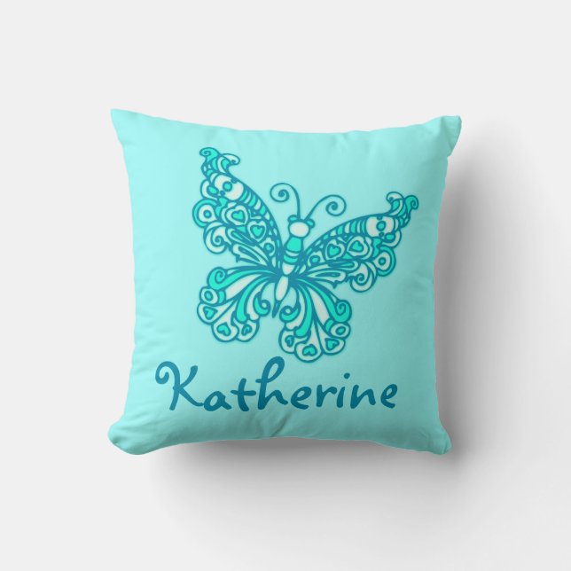 Aqua girls named butterfly cushion pillow (Front)