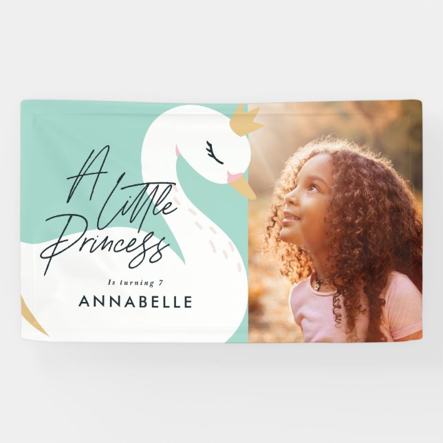 Aqua girly elegant photo beautiful swan party banner (Horizontal)