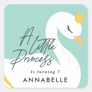 Aqua girly elegant photo beautiful swan party square sticker