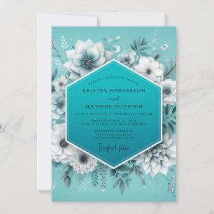 Aqua Glacial Flora Wedding Invitation