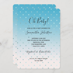 Aqua Glam Dots Ombre Baby Shower Invitation