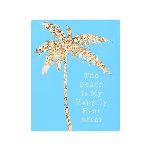 Aqua Glam Gold Glitter Palm Tree Metal Print (Front)