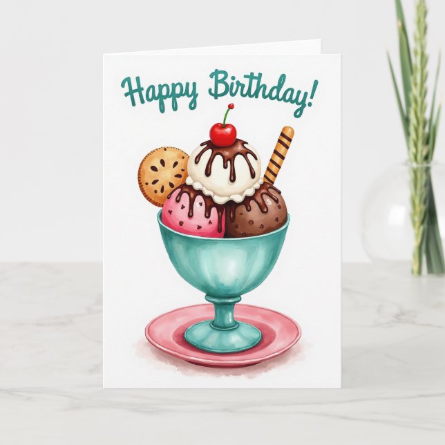 Aqua Glass Birthday Card (Front)