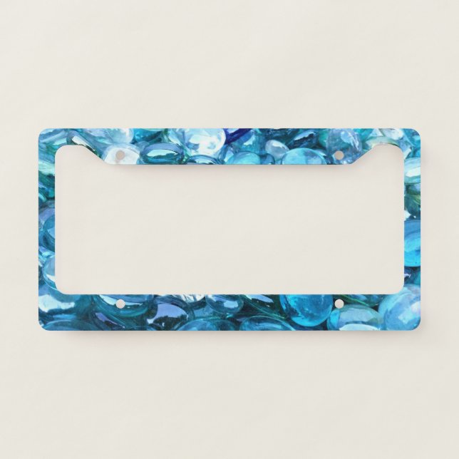 Aqua Glass Stones License Plate Frame (Front)