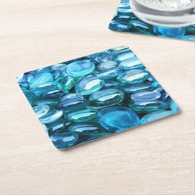 Aqua Glass Stones  Square Paper Coaster (Angled)