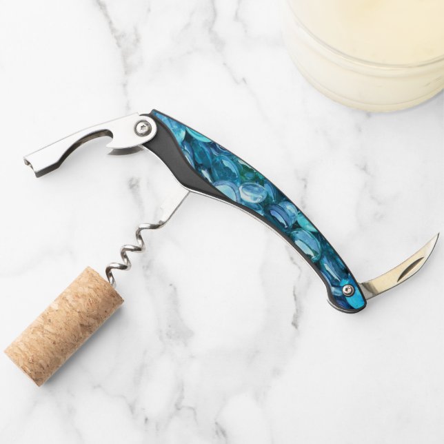 Aqua Glass Stones Waiter's Corkscrew (Front)