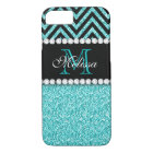 AQUA GLITTER BLACK CHEVRON MONOGRAM