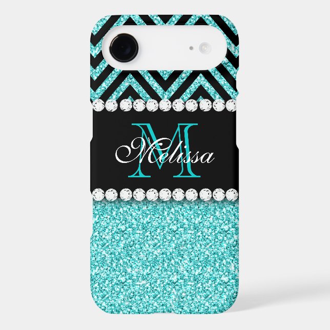 AQUA GLITTER BLACK CHEVRON MONOGRAM Case-Mate SAMSUNG GALAXY CASE (Back)