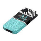 AQUA GLITTER BLACK CHEVRON MONOGRAMMED Case-Mate iPhone CASE (Bottom)