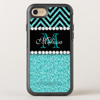 AQUA GLITTER BLACK CHEVRON MONOGRAMMED OtterBox SYMMETRY iPhone 7 CASE