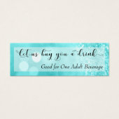 Aqua Glitter Bokeh Script Mini Drink Ticket (Front)