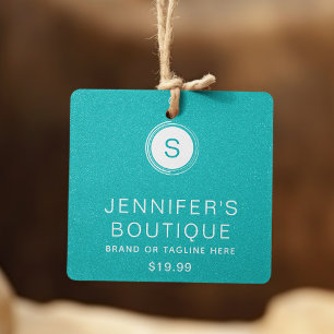Aqua Glitter Boutique Monogram and Price Calling Card