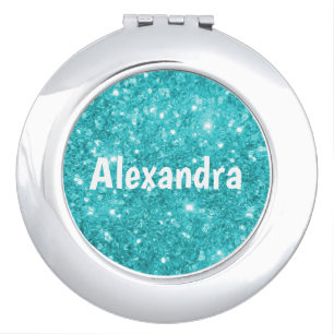 Aqua Glitter Compact Mirror
