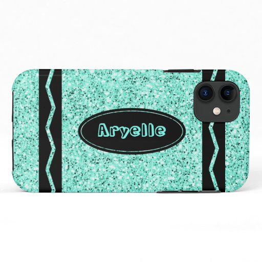Aqua Glitter Crayon Custom Name iPhone / iPad case