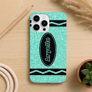 Aqua Glitter Crayon Custom Name iPhone / iPad case