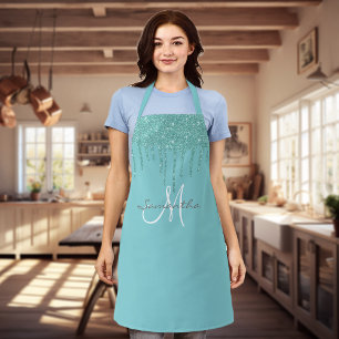 Aqua Glitter Drips Metallic Pink Personalized Apron