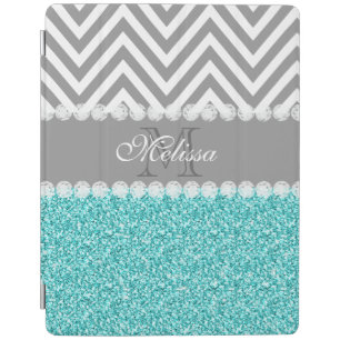AQUA GLITTER, GRAY CHEVRON, MONOGRAMMED iPad SMART COVER