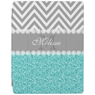 AQUA GLITTER, GRAY CHEVRON, MONOGRAMMED iPad SMART COVER