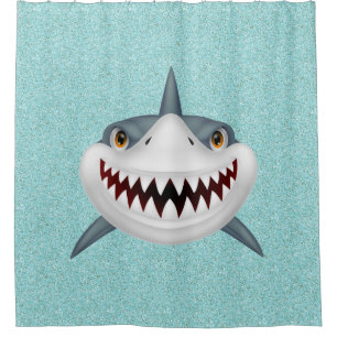 Aqua Glitter Kids Shark Shower Curtain