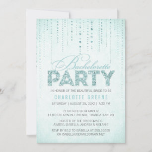 Aqua Glitter Look Bachelorette Party Invitation