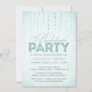 Aqua Glitter Look Bachelorette Party Invitation