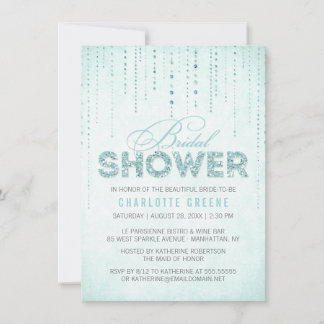 Aqua Glitter Look Bridal Shower - 4.5" x 6.25" Invitation