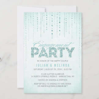 Aqua Glitter Look Engagement Party Invitation