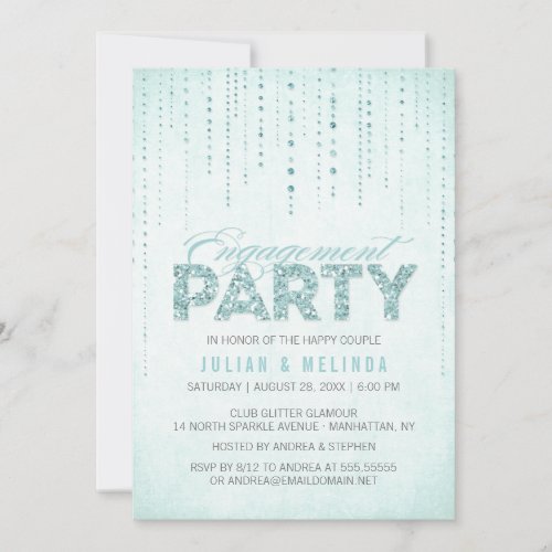 Aqua Glitter Look Engagement Party Invitation