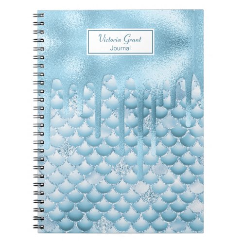 Aqua Glitter Mermaid Scales Personalized Journal