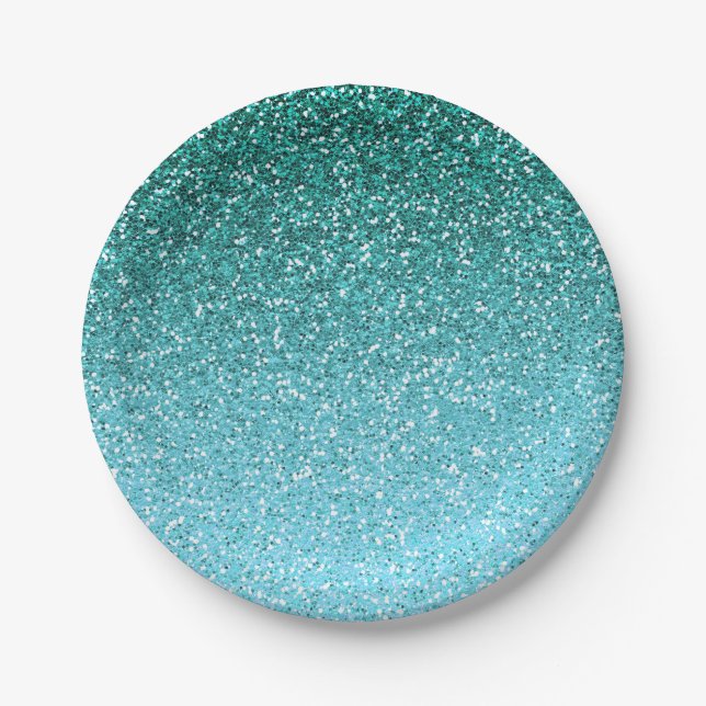 Aqua Glitter Ombre Paper Plates (Front)