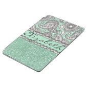 Aqua Glitter Paisley Rhinestone Print Pattern iPad Air Cover (Side)